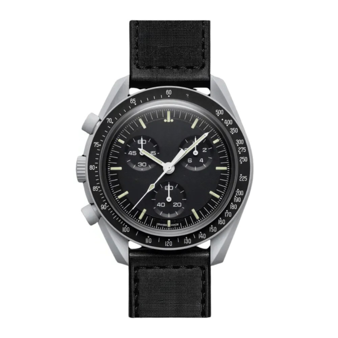 Chronograph 42 – Black Dial | Matte Grey Case & Black Fabric Strap & Tachymeter Bezel