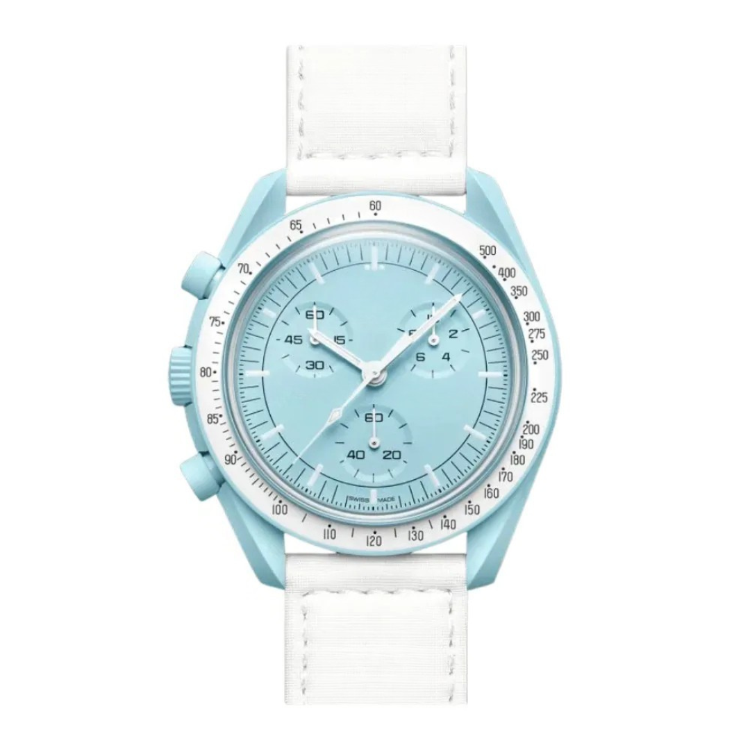 Chronograph 42 – Light Blue Dial | White Case & White Strap & Tachymeter Bezel
