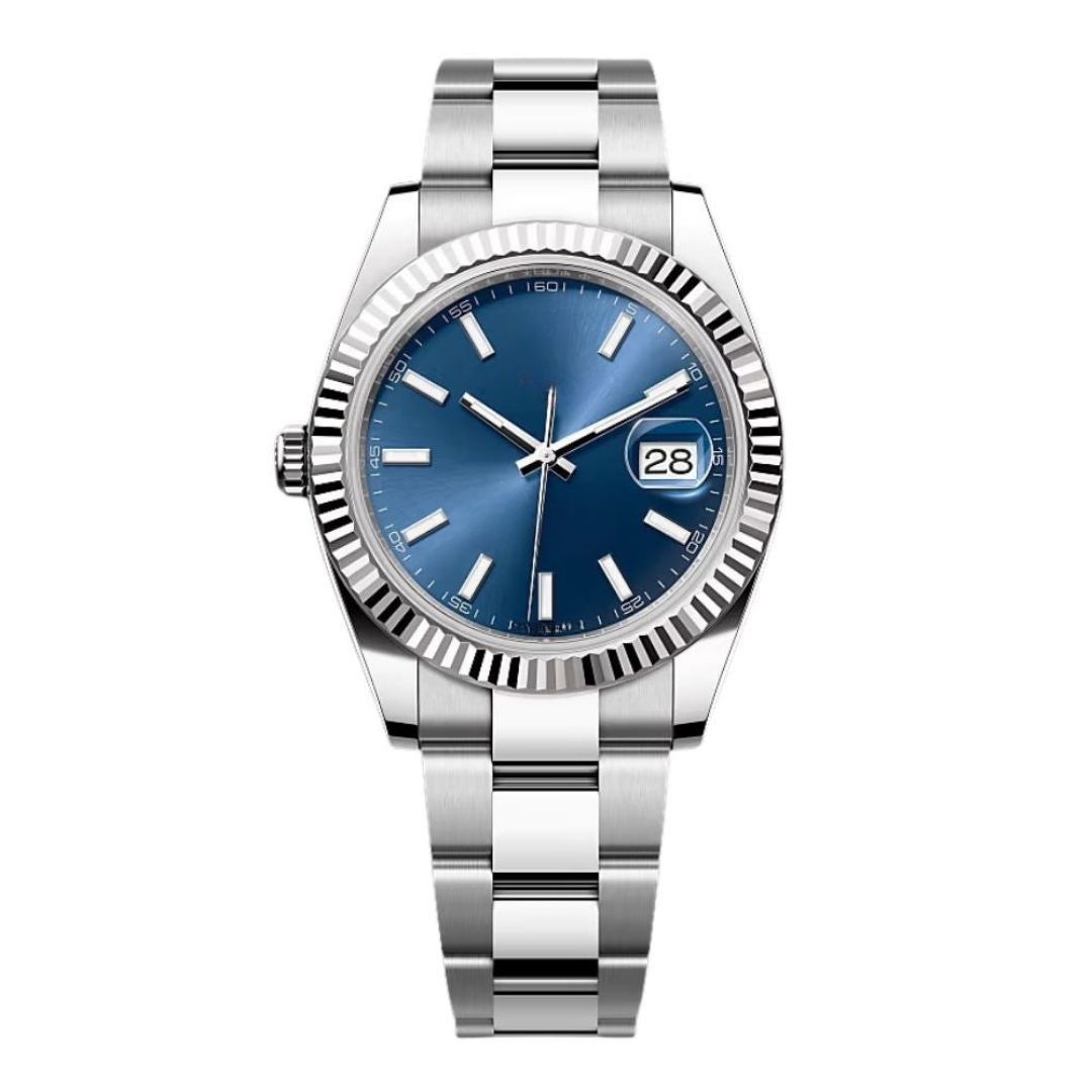 Classic 41 – Blue Sunburst Dial | Steel Bracelet & Fluted Bezel