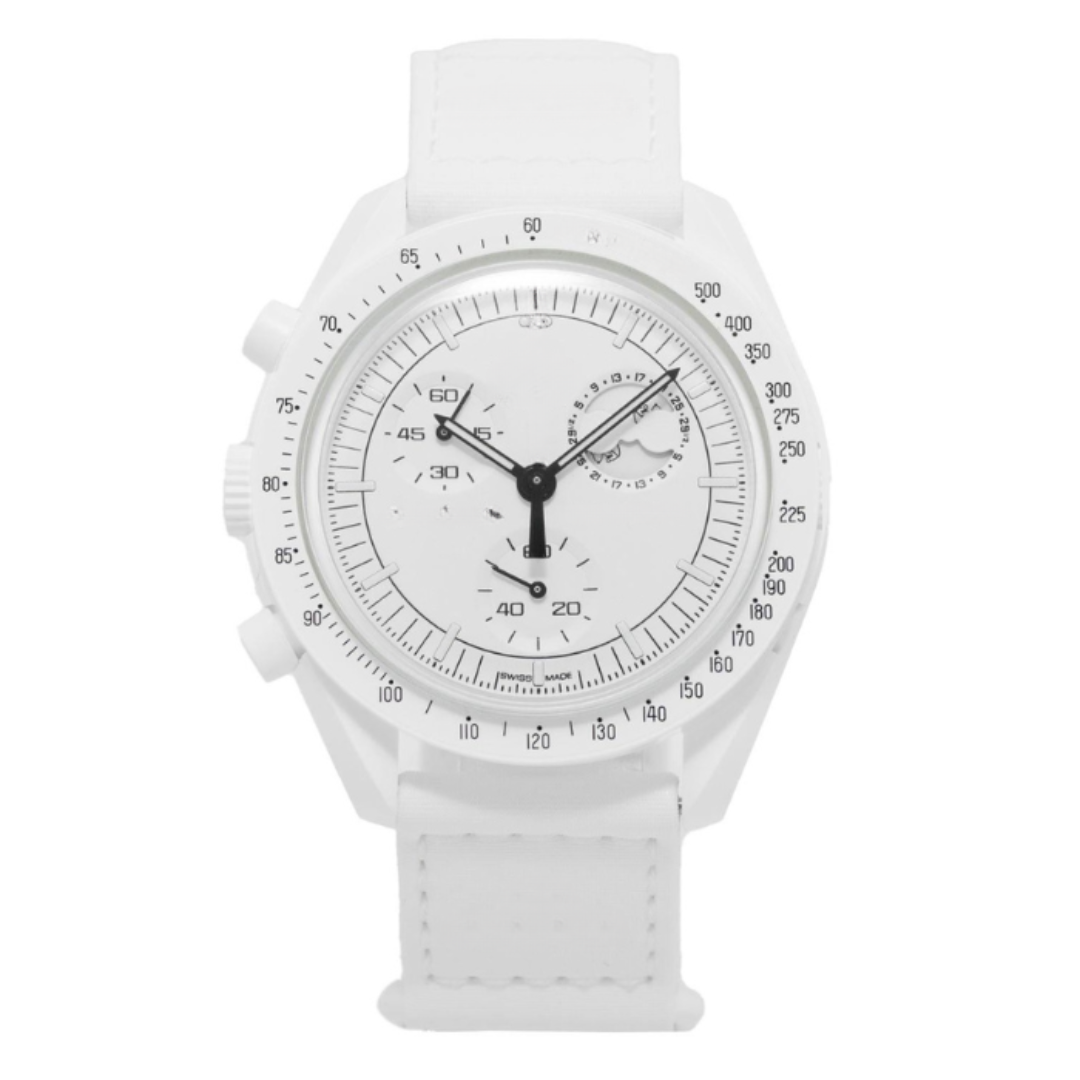 Chronograph phase 42 – White Dial | White Case & White Strap & Tachymeter Bezel