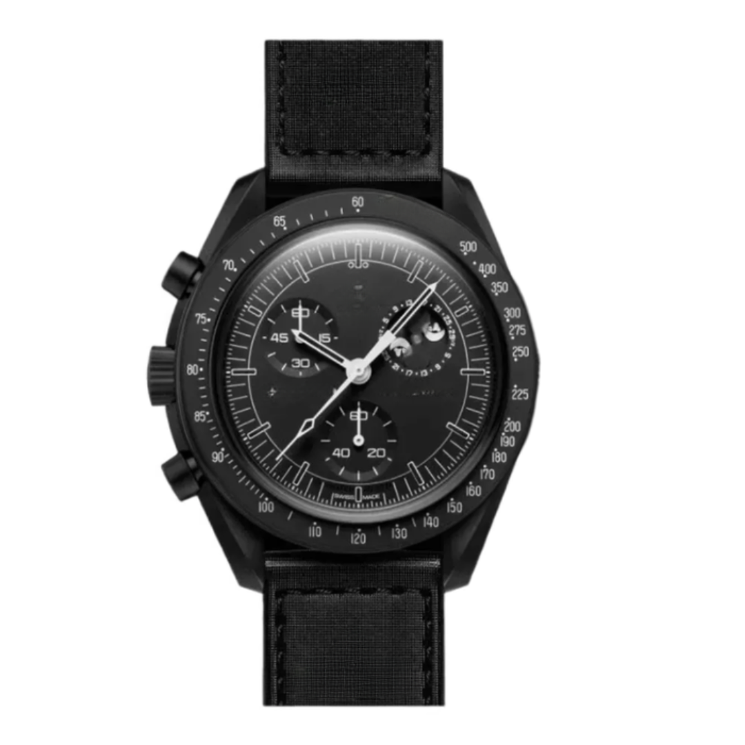 Chronograph phase 42 – Black Dial | Black Case & Black Strap & Tachymeter Bezel