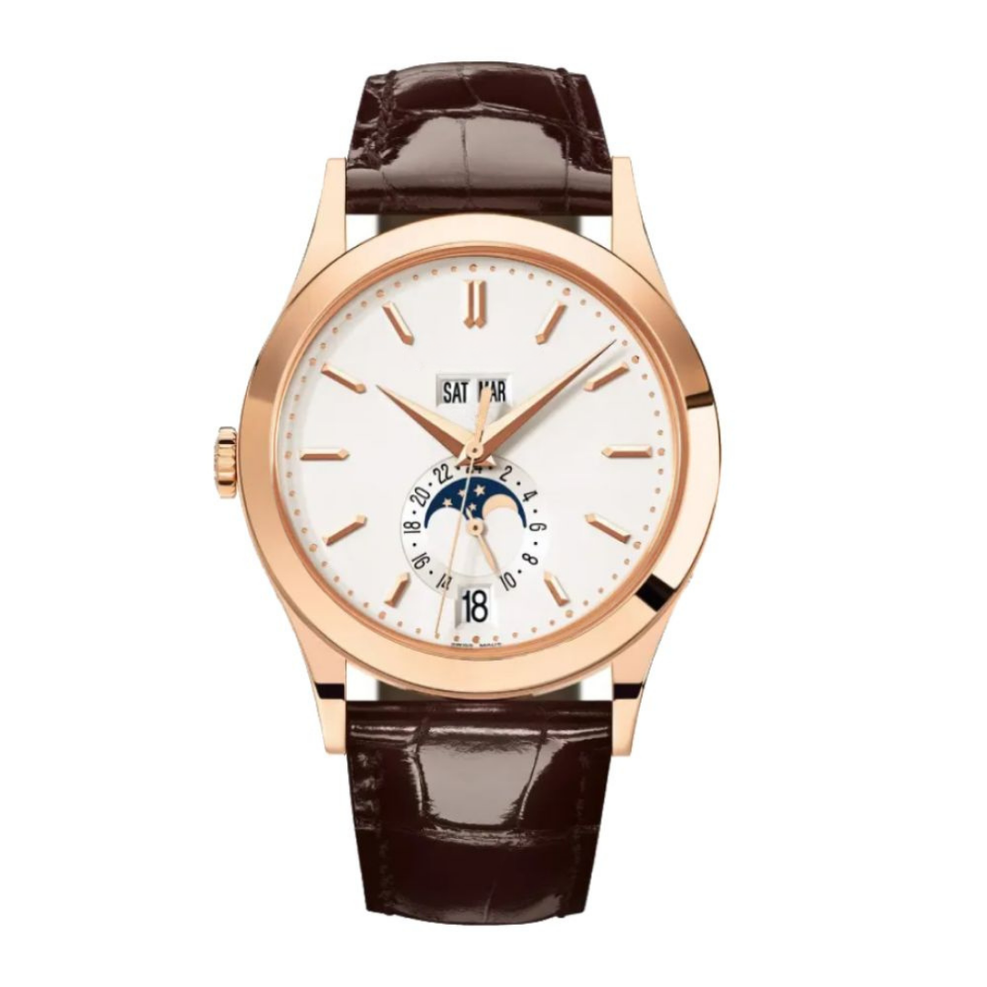 Annual Calendar 38 – White Dial | Rose Gold Tone Case & Brown Leather Strap