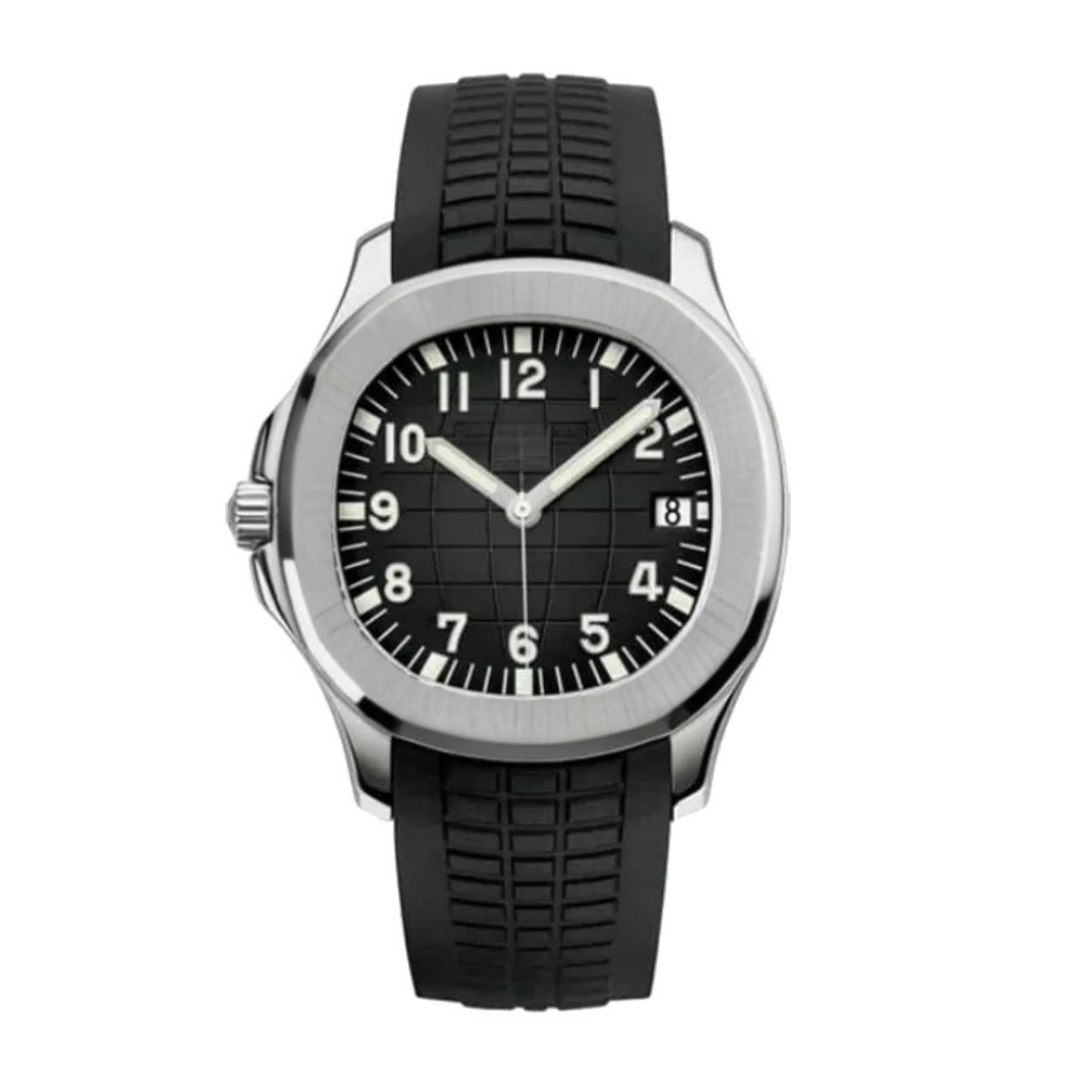 Sport Travel 40 – Black Embossed Dial | Steel Case & Black Rubber Strap & Dual-Time Display