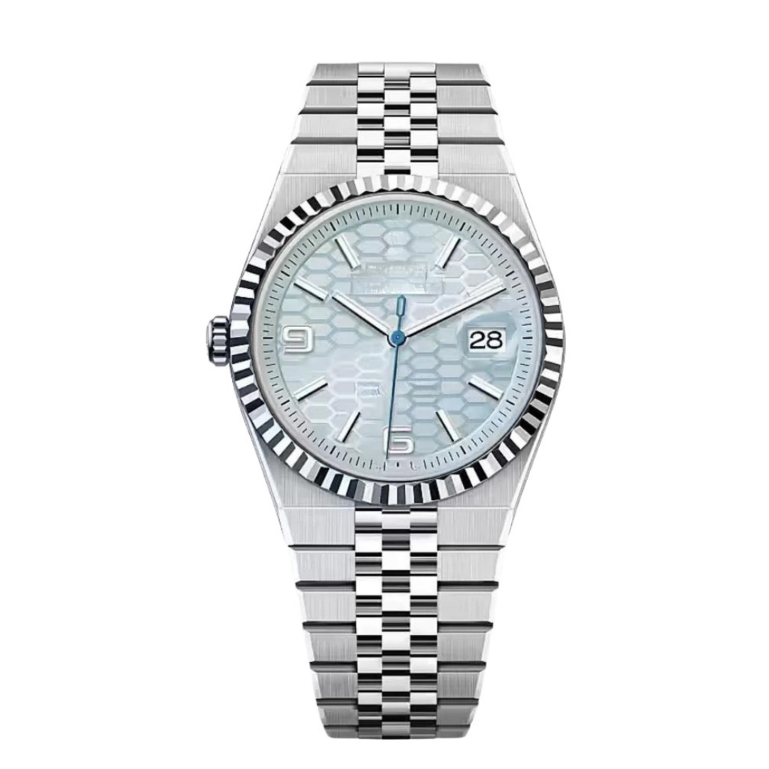 Classic 40 – Ice Blue Dial | Platinum Tone Bracelet & Fluted Bezel